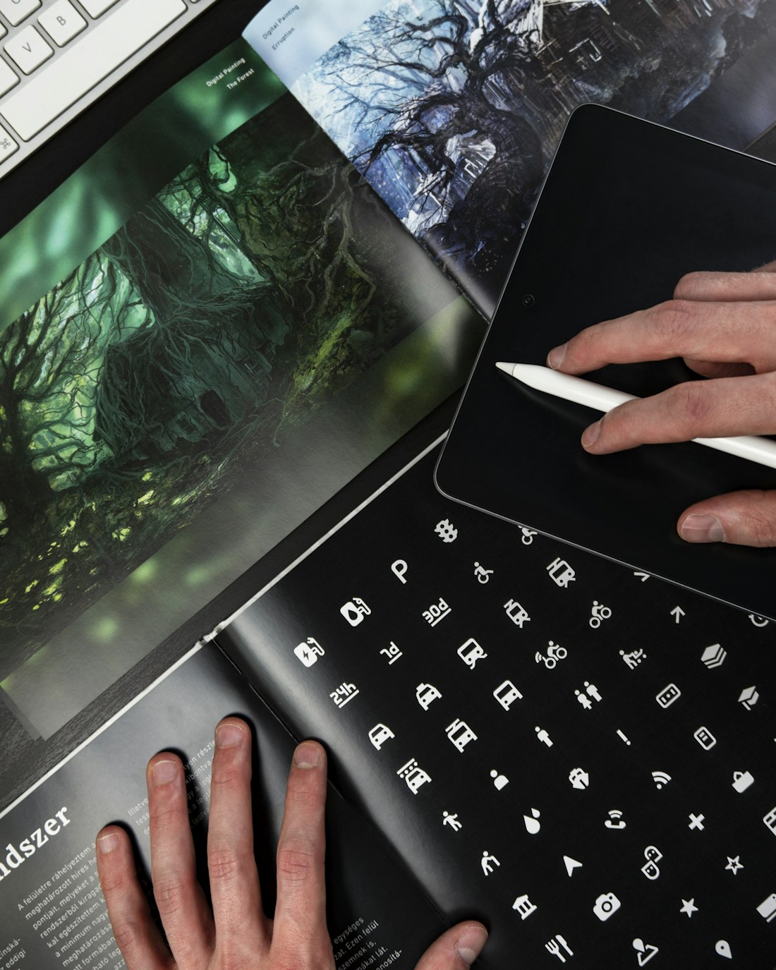 Graphic design materials and a creative workspace